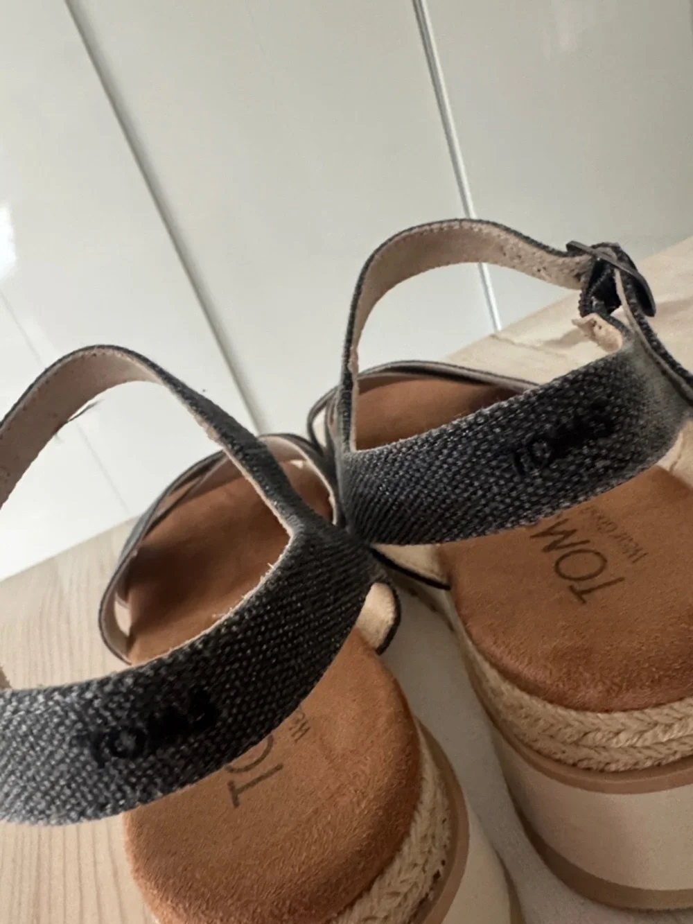TOMS Charcoal Crisscross Ankle-Strap Platform Sandal